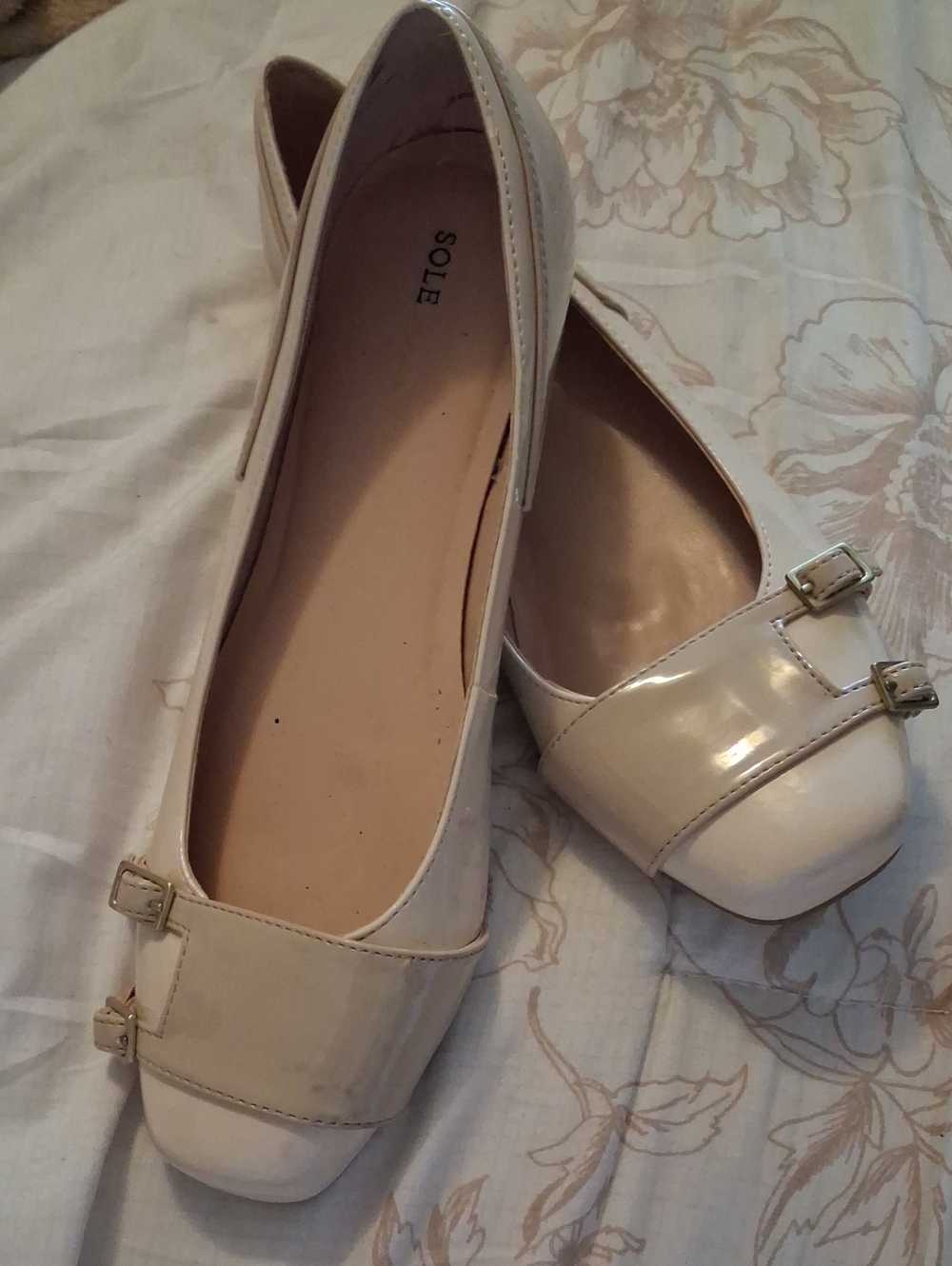 Sole Society Cream Patent Ballet Flats with Double Buckles
